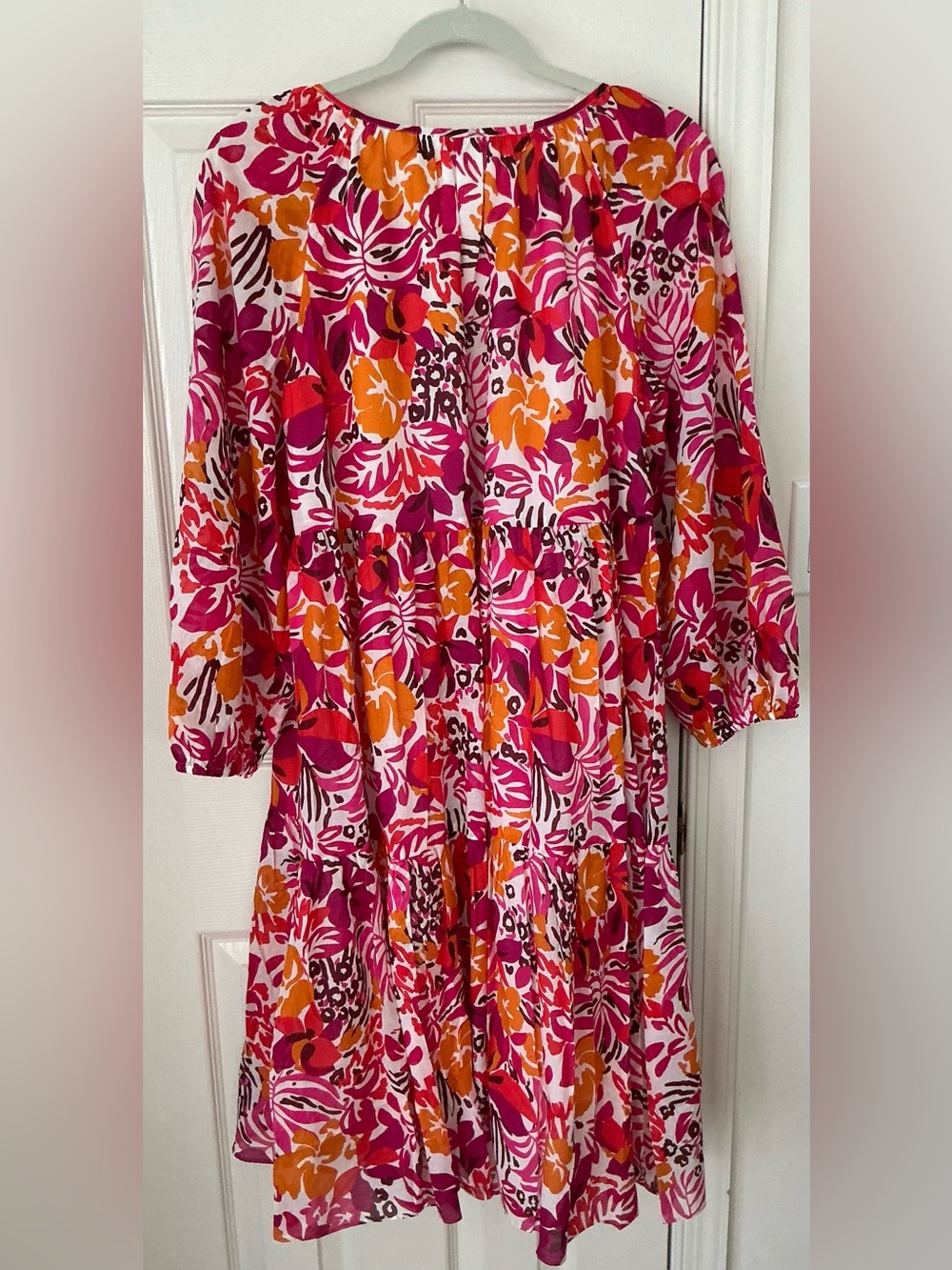 Trina Turk Pink & Orange Floral Tiered Cotton Long Sleeve Dress